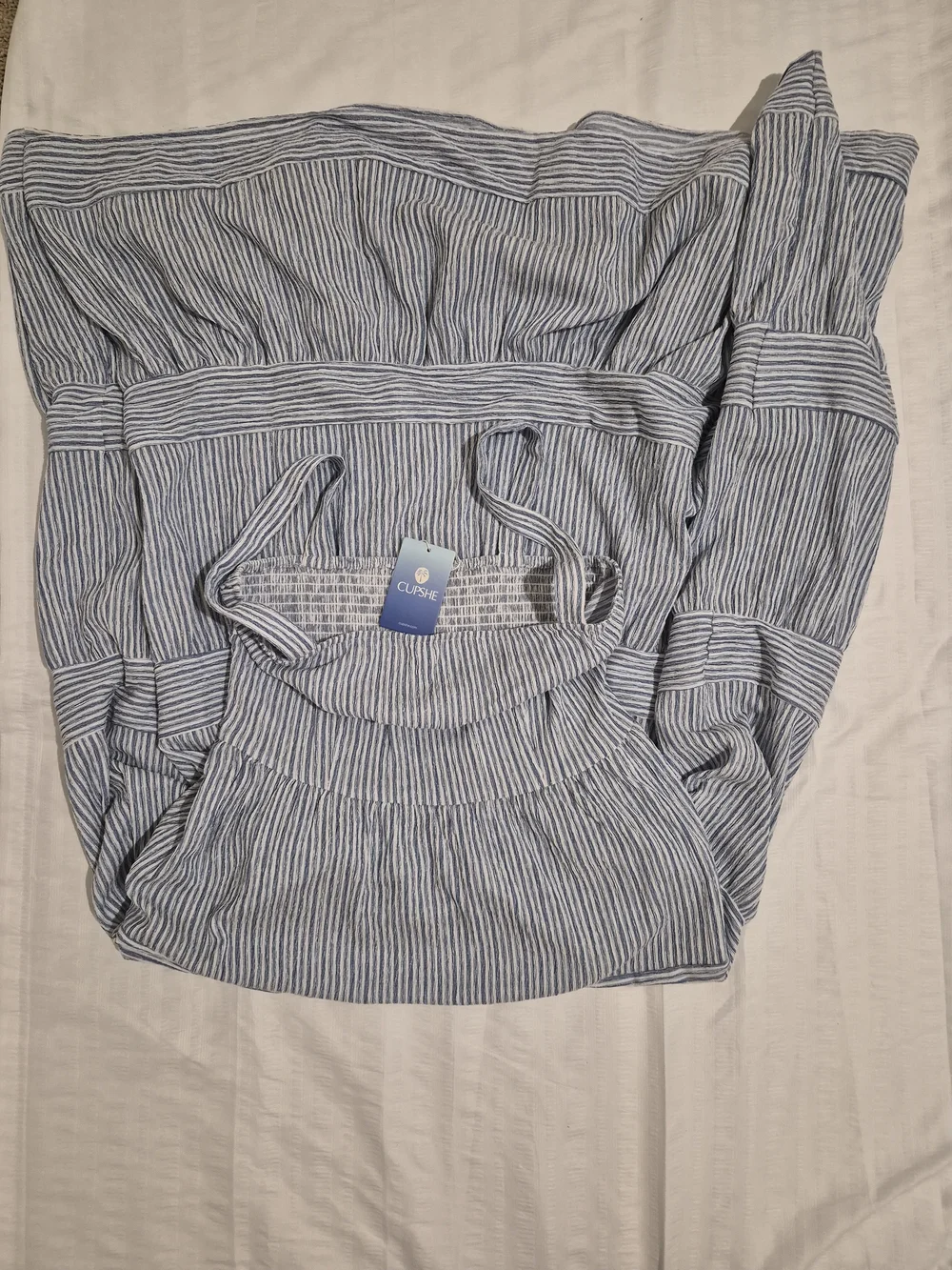 Cupshe Blue & White Vertical Striped Tiered Square Neck Maxi Dress Size M - Picture 4 of 7